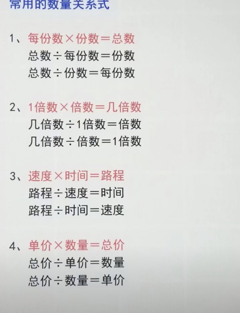 小学常用的数量关系式