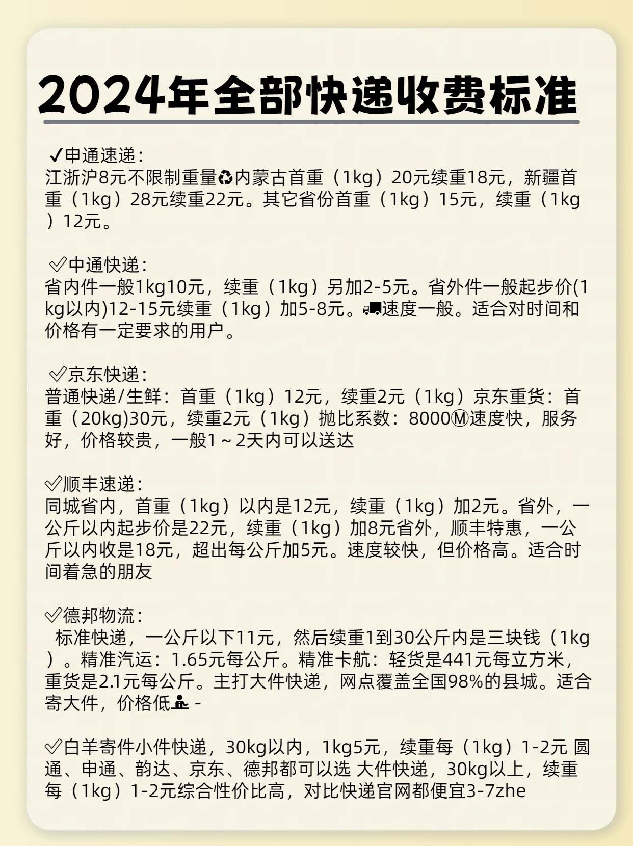 京东快递收费标准详解